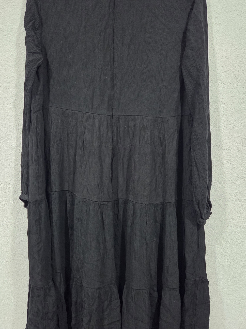 LOFT Black Tiered Midi Dress with Long Sleeves